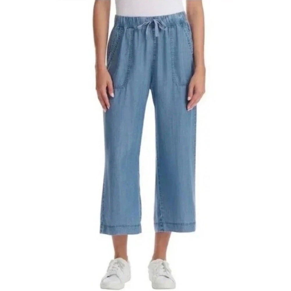 Splendid Womens Blue Lyocell Wide Leg Cropped Pants Elastic Waist •S• Coastal